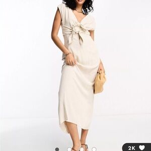 ASOS linen blend double bow midi dress